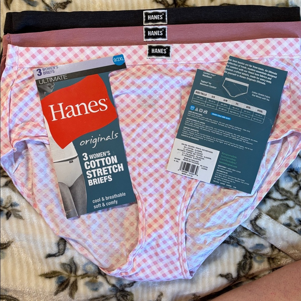 Hanes Women's Cotton Stretch Briefs 3 pack 9/2XL